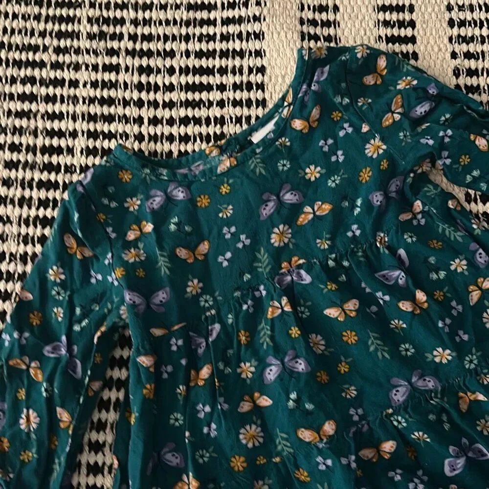 Jumping Beans Size 2T Green Floral print Long Sleeve Dress